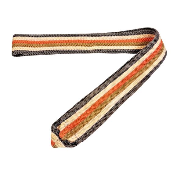 VTG Wide Green Tan Orange & Cream Striped Durable Fabric Belt No Buckle 48\